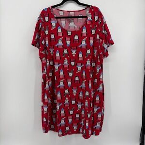 Secret Treasures Sleep Shirt Red size 2X-3X Penguin Print Short Sleeve Nightgown